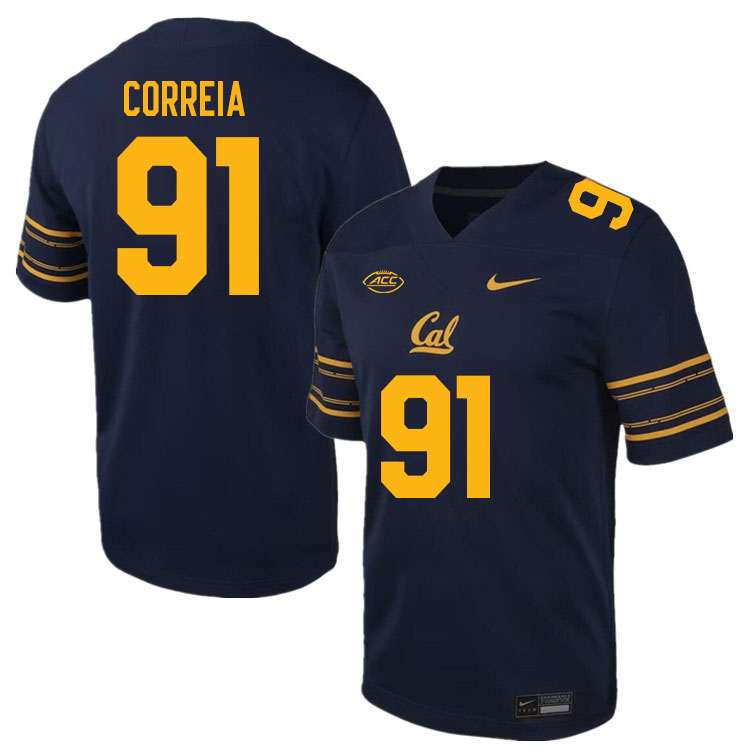 Men #91 Ricky Correia California Golden Bears ACC Conference College Football Jerseys Stitched Sale-